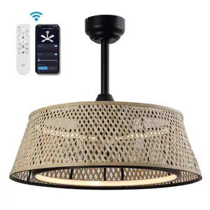 Cressida 23.75" Traditional Bohemian 6-Speed Metal/Bamboo Mobile-App/Remote-Controlled Height-Adjustable Dimmable Caged Integrated LED Ceiling Fan