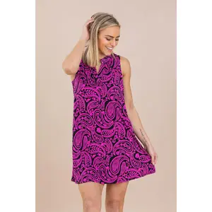 Fuchsia And Black Print Wrinkle Free Liz Dress