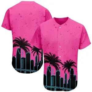 Summer Pink Lakes Blue-Black 3D Miami Palm Trees City Edition Baseball Jersey