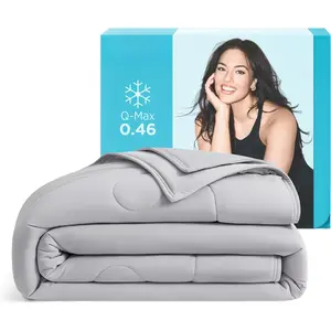 Cooling Comforter Blanket - BlendTek Q-Max>0.46 Tech, Cooling Blanket for Hot Sleepers & Night Sweats , Breathable Lightweight Summer Bedding, Throw 52x72 Inches, Misty Gray