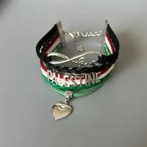 Infinity Love Palestine Bracelet – Multilayer Leather Wristband with Heart Charm | Palestinian Flag Colors Adjustable Unisex Jewelry