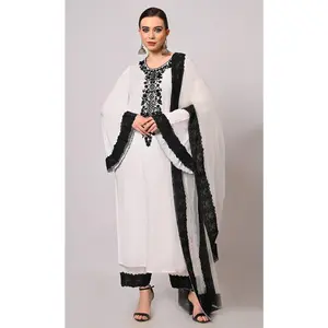 Artistry sequined Hand Embroidered White Salwar Kameez Set