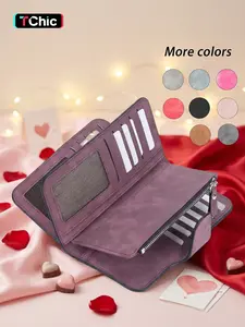Valentine's Day Compact Long Wallet, Fashionable Wallet, Trendy Wallet, Minimalist Design, Multi-Card Slots, Portable Printed Card Holder, Zipper Closure Vintage Style, Credit Card Wallet, Vintage Wallets