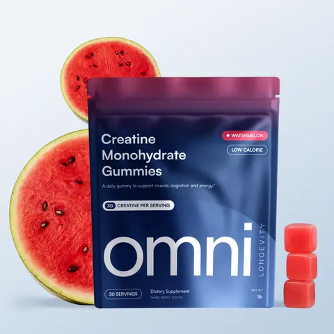OMNI Creatine Monohydrate Gummies - Supports Muscle Growth Recovery & Brain Function - 1g per Gummy Low Sugar - 90 Count - Watermelon & Peach Flavor - Natural Fuel Supplements Fitness