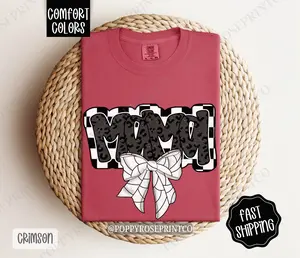 Mama Volleyball Bow Comfort Colors T-shirt, Volleyball Mom Shirt, Volleyball Mama Tee