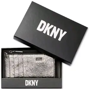 DKNY Zippered Wallet in Pewter Silver with Zippered Closure, 4 Exterior Card Slots, 5-1/4"W x 3-1/4"H x 3/4"D, Polyurethane, Spot Clean