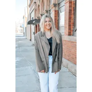 Mixed Pattern Oversized Blazer Jacket with Houndstooth & Herringbone Design Long Sleeve Polyester Material Casual & Formal Suit for Women Style Piece