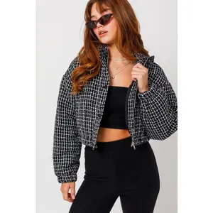 LE LIS Tweed Crop Puffer Jacket