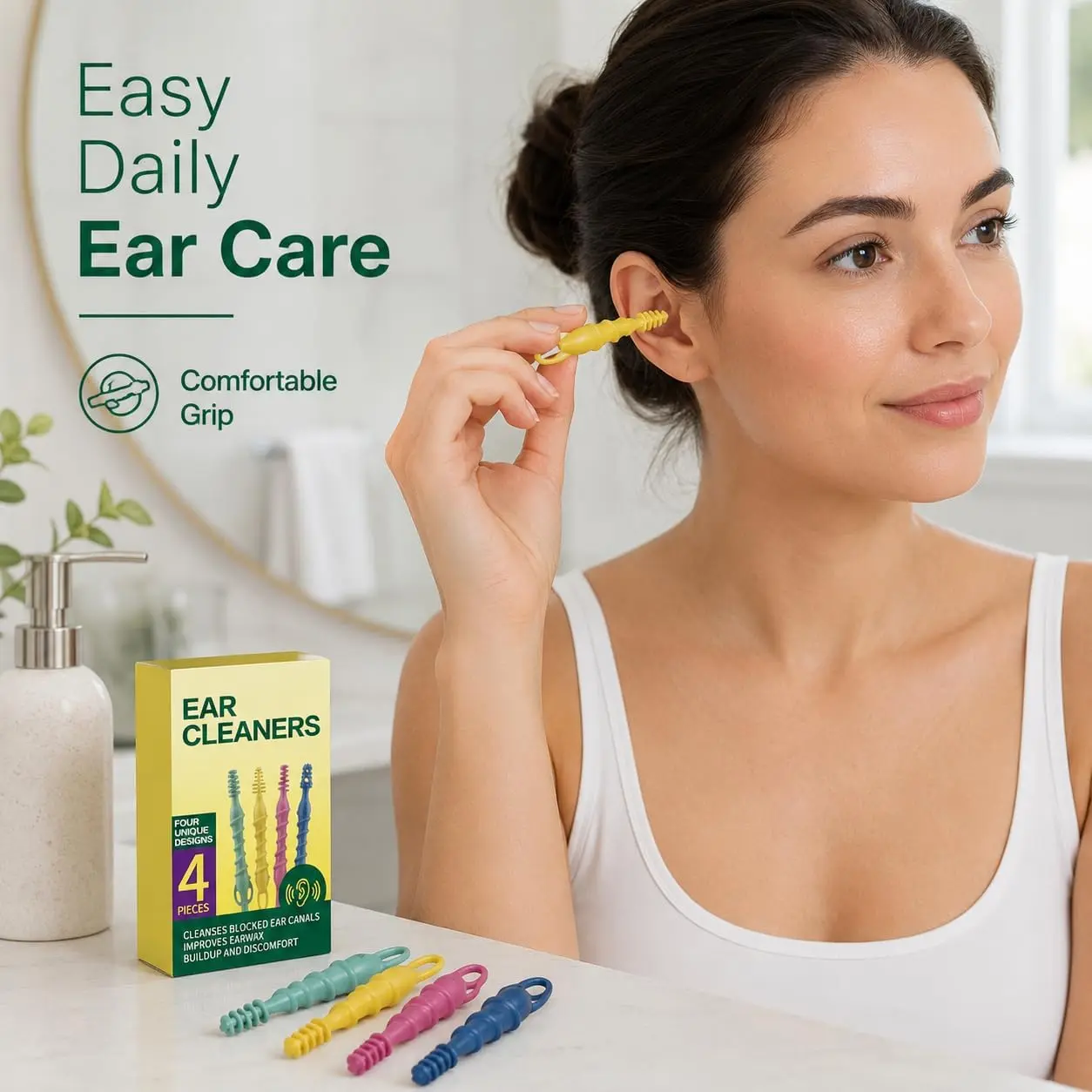 4 Pack WaxOut Ear Cleaning Tool, Silicone Ear Wax Remover Tools, Soft Spiral Ear Cleaners for Home Daily Ear Canal Care, Clear Earwax