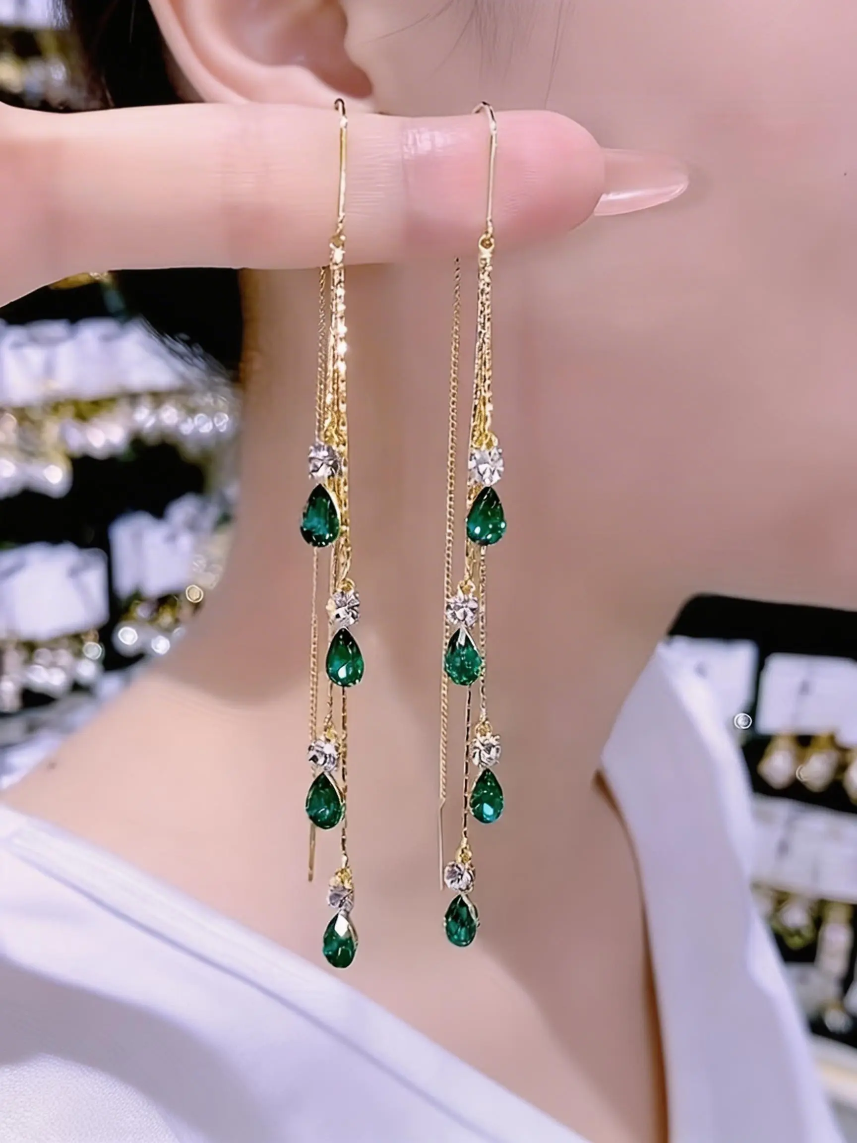Elegant Rhinestone Fringe Earrings, Luxurious Dangle Earrings, Fashionable Sparkling Drop Earrings, Perfect for Parties and Weddings, Fashion Accessories