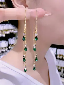 Elegant Rhinestone Fringe Earrings, Luxurious Dangle Earrings, Fashionable Sparkling Drop Earrings, Perfect for Parties and Weddings, Fashion Accessories
