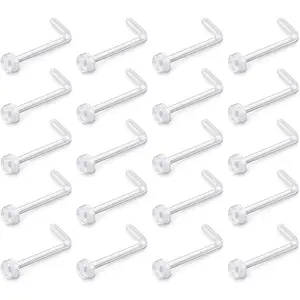 18g Clear Nose Retainer   L Shape Nose Rings Studs Piercing Jewelry Flat Top