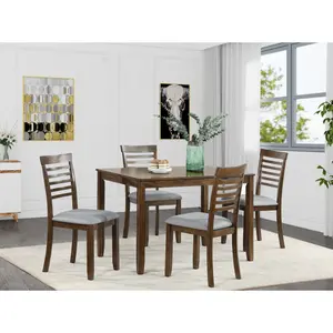 5 Piece Modern Dining Set, Rectangular Wooden Dining Table with 4 Upholstered Chairs for Kitchen, Dining Room, Walnut