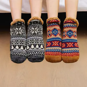 Unisex Bohemian 2 Pairs Floor Socks, Fluffy Knitted Non Slip Warm Socks, Diabetic & Menstrual Pain Thermal Socks for Men Women