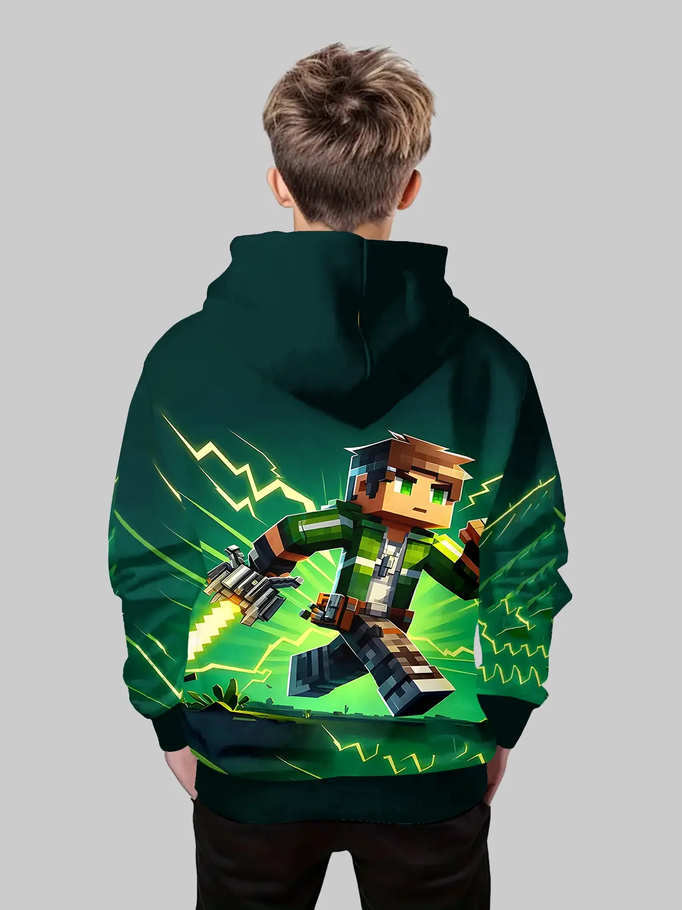 Boys' Fashion 3D Print Hoodie Sweatshirt, Casual Long Sleeve Pullover with Pockets, Stretch Polyester Blend, Ideal for Daily & Outdoor Wear