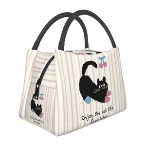 Universal men's and women's lunch bags, portable insulation bags with cherry and inspirational cat patterns that can be reused, are essential for outdoor activities, camping, and daily commuting. Safe and durable insulation materials, stylish design