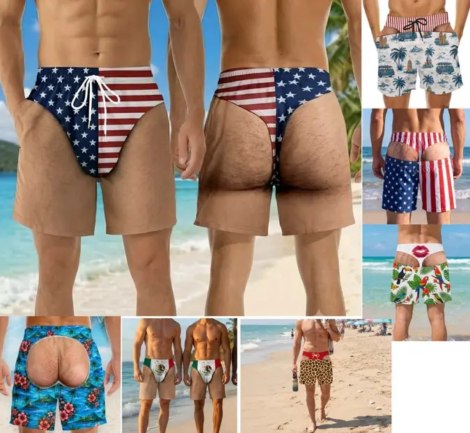 9 Designs Funny Hairy Body Patriotic USA Flag en Beach Shorts HG Summer