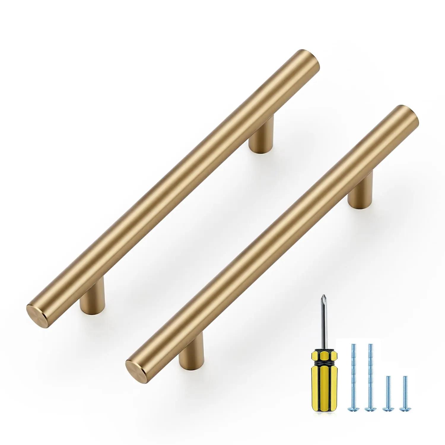 Ravinte Kitchen Cabinet Handles Champagne Bronze 4 Inch Hole Center Stainless Steel Pulls for Dresser Drawer Cupboard Handles with Screwdriver, 6-3/8 Inch Length