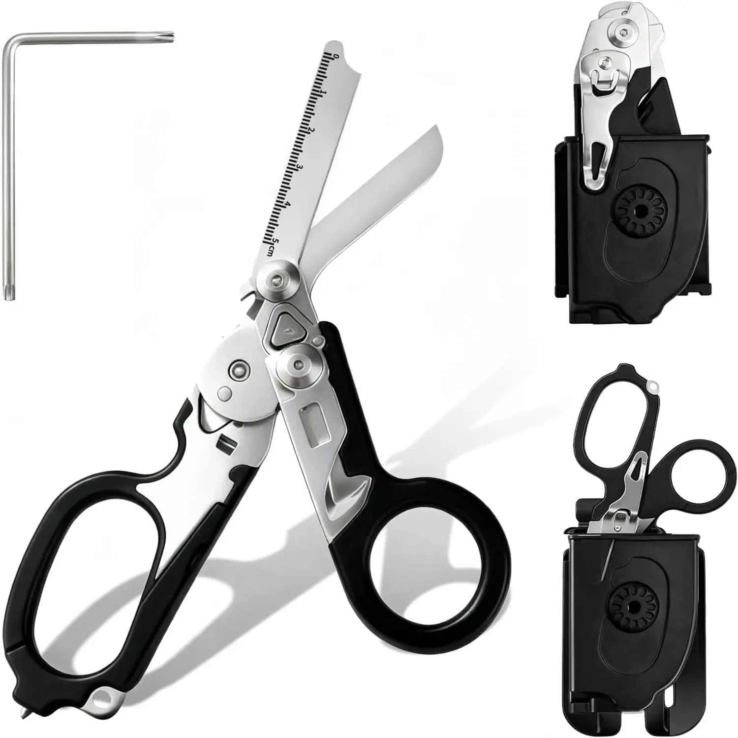 Tactical 6-in-1 Multi-Function Compact Folding Trauma Shears with Compact Folding Design, Folding Blade, Safe Cutting Close, Corrosion Resistance, Compatible Holster, Strap Cutter, Glass Breaker, Ideal for Emergency Kit, Prepared Civilians