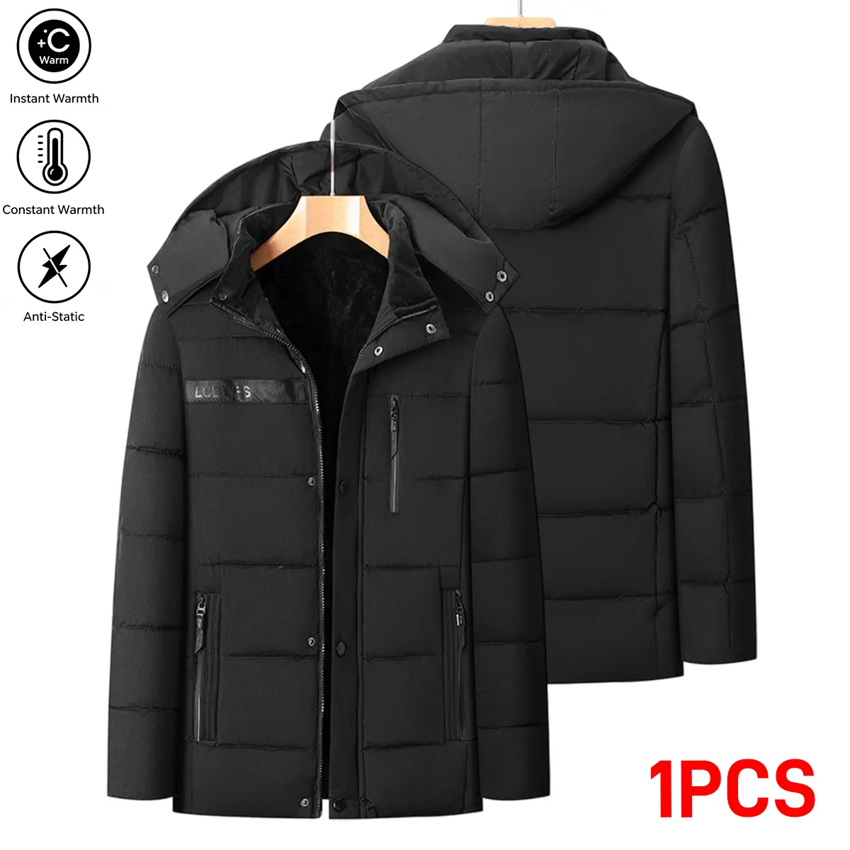 Men's Winter -Lined Thickened Hooded Jacket with 100% Polyester, Warm Parka Coat for Middle-Aged and Elderly, Business Casual Outerwear, Dad Style Cold-Proof Jacket, Outdoor Cold-Resistant Workwear Jacket, Suitable for Daily and Workplace