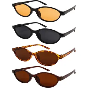 4 Pairs Retro Oval  Eye Sunglasses for Women Y2K  Sun Glasses Narrow Frame Sunny Trendy Small Shades with UV 400 Protection
