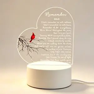 Cardinal Memorial Night Light Sympathy Gift for Loss of Loved One, Heart Shape Acrylic Remember Me Poem LED Lamp Bereavement Condolence Present for Christmas, Funeral, Memorial Day, Birthday