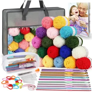 Yarn Kit - 1093 Yards Crochet Yarn for Beginners & Professionals with  Crochet Hooks, Detailed Instruction, Complete Knitting Kit