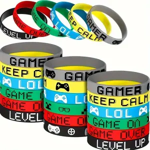 24pcs Mixed Color Inspirational Bracelets, Fashion Console and Letter Graphics Silicone Wristbands, Perfect Gift for Gamers, Christmas and Halloween
