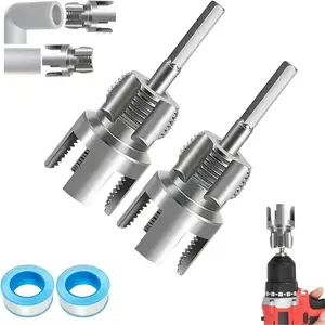 4 in 1 PVC Pipe Threader Kit for 1/2 and 3/4 Inch Pipes, Internal External Threading, Electric Drill Compatible,  Repair Tool(2PCS 1/2)
