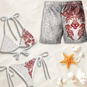 Viking Fenrir Wolf Print Bikini and Shorts Matching Set, Red Grey Dragon Swimwear 9U3 OHW XLF
