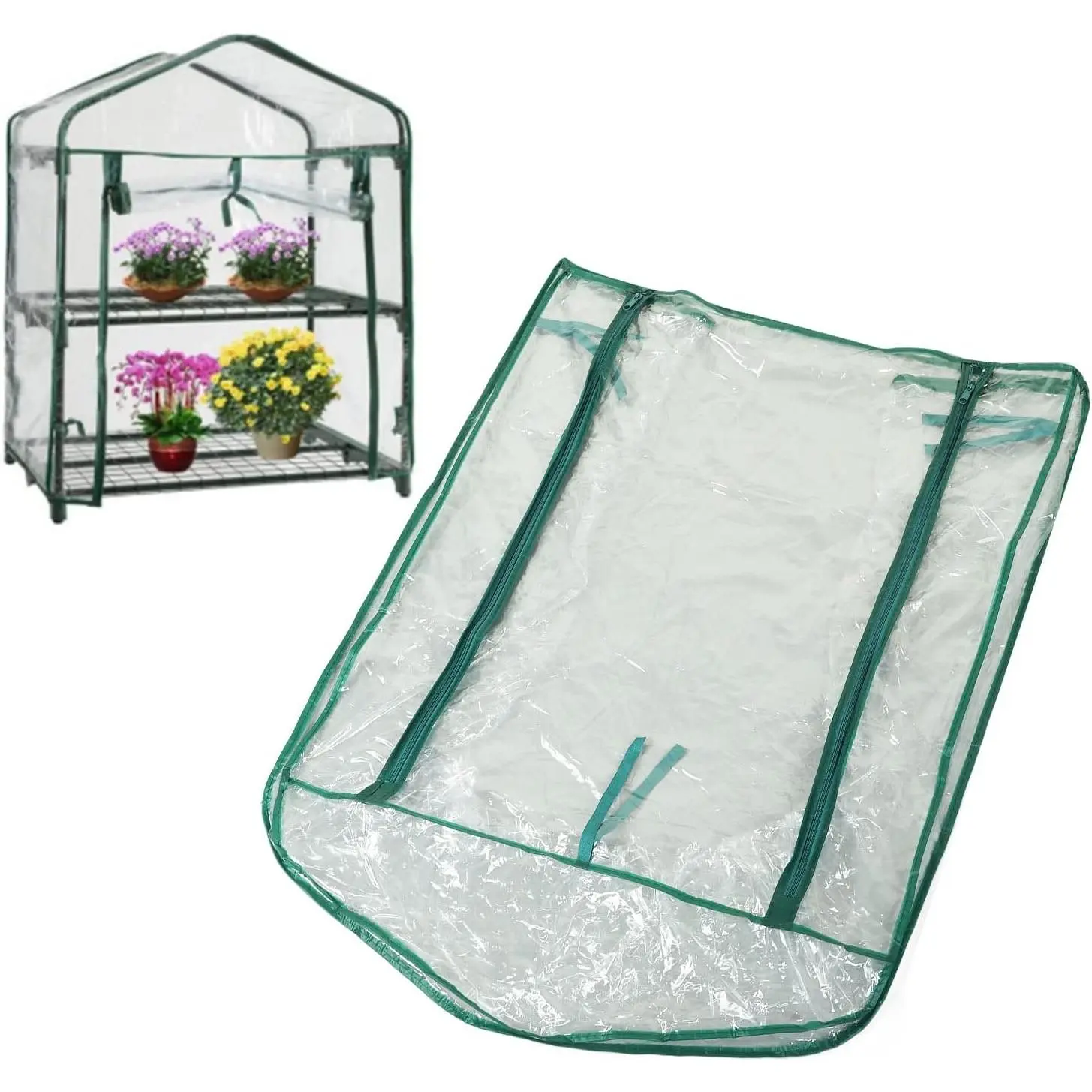 2-Tier PVC Frame Enclosure Greenhouse Tent, DIY Gardening Indoor Gardening System with PVC Cover, 27x19x36 in Outdoor Garden Plant Supplies for Home Improvement