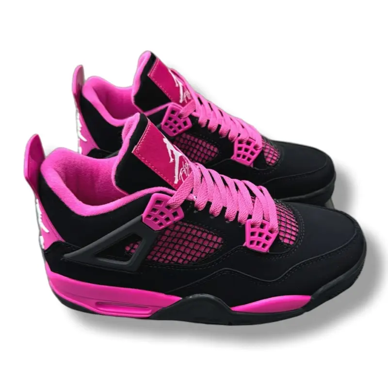 Black‑Hot Pink Mid‑Top Basketball Shoes, Nubuck Suede & Mesh Upper, Air Cushion, Unisex Retro Street‑Style Performance Athletic Sneakers