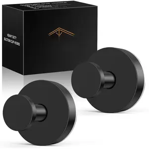 Suction Cup Hooks for Shower: No Drill Stainless Steel Towel Hooks for Bathroom Wall, Kitchen, Glass, Mirror, Tile - Suction Cup Wreath Hanger Holder for Hanging Towels, Robes, and Loofahs (2, Black)