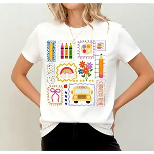 Trendy Teacher tshirt, Colorful Doodle Back To School Shirt, Preppy Coquette School tshirt, Girly Pink Bow tshirt, Teacher Gifts