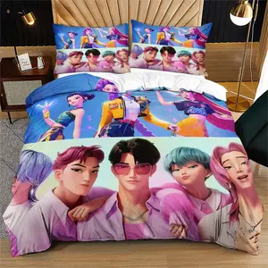 K-Pop Anime Boy Band Girl Group Duvet Cover Set, Includes 1 Duvet and 1-2 Coreless Pillowcase, Bedding Sets for Hallyu and Anime Fans, Super Popular Idol Groups, Girl Hunters, Cool Girl Group Bedding