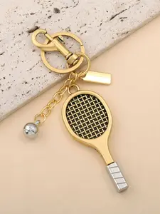Golden Tennis Racket Keychain, Stylish Accessory for Tennis Enthusiasts, Durable Bag Purse Charm Design, Keychain For Bags, Perfect Gift Idea, Unique Sports Memorabilia