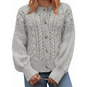 Womens Open Front Cardigan Sweaters Casual Cable Knit Long Sleeve Button Down Chunky Loose Fall Sweater