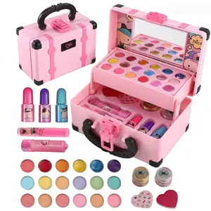 Makeup Toy Set, Washable Cosmetic Kit with Eyeshadow Lipstick Blush Nail Polish, Portable Storage Box, Perfect Gift for Christmas Easter Birthday Party