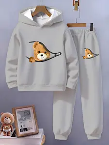 Simple Solid Color Boys Hooded Set, Kids Spring and Autumn Two-Piece Hoodies for School and Daily Wear, Comfortable and Stylish Apparel