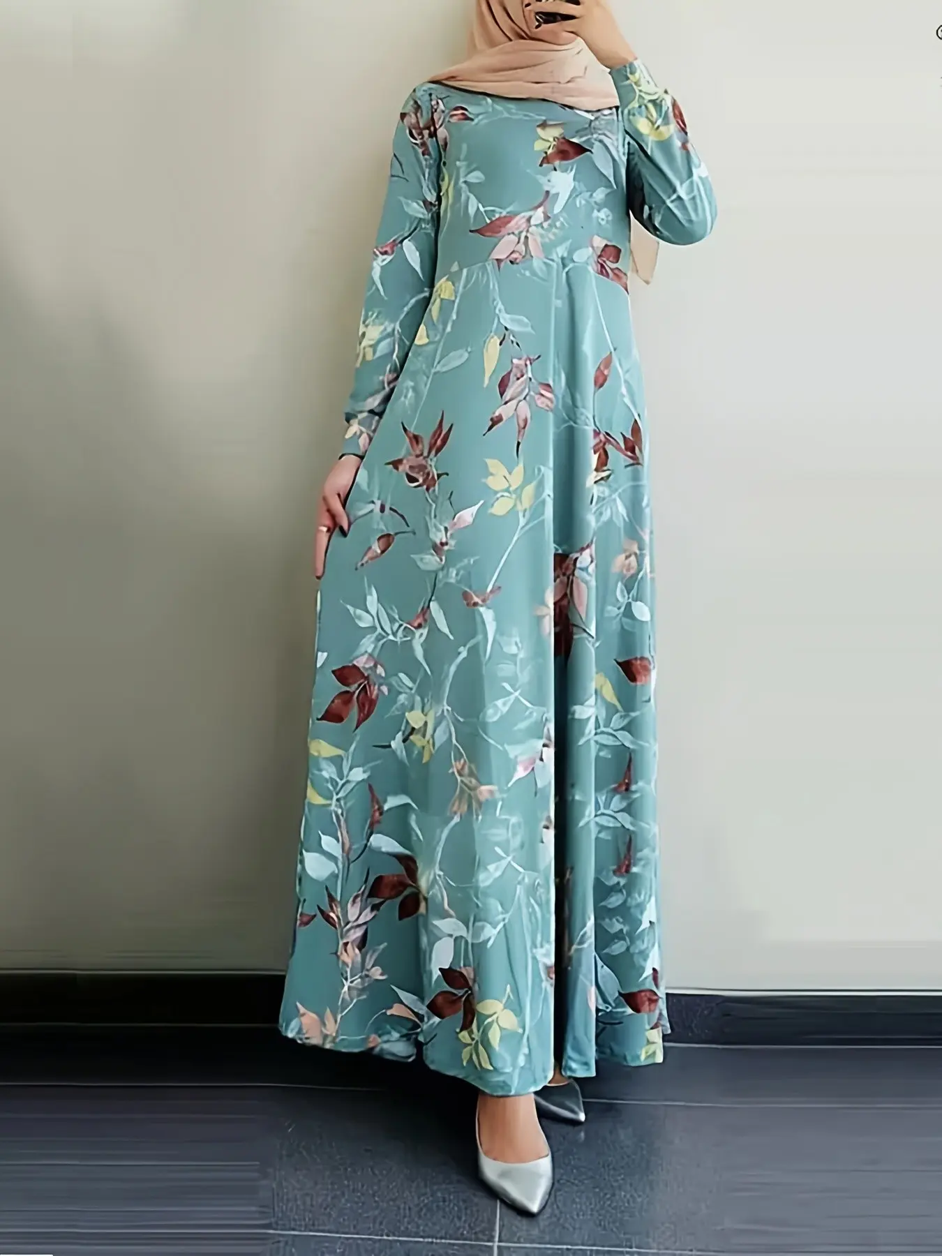 Vintage Style Floral Print Muslim Dress for Women, Modest Dress, Casual A-Line Spaghetti Strap with Round Neck, Perfect for Summer Outings, Modest Muslim Clothing, Modest Clothes