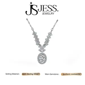 【#528】1.5ct Oval Cut Real Synthetic Moissanite Pendant Necklace S925 Sterling Silver Jewelry