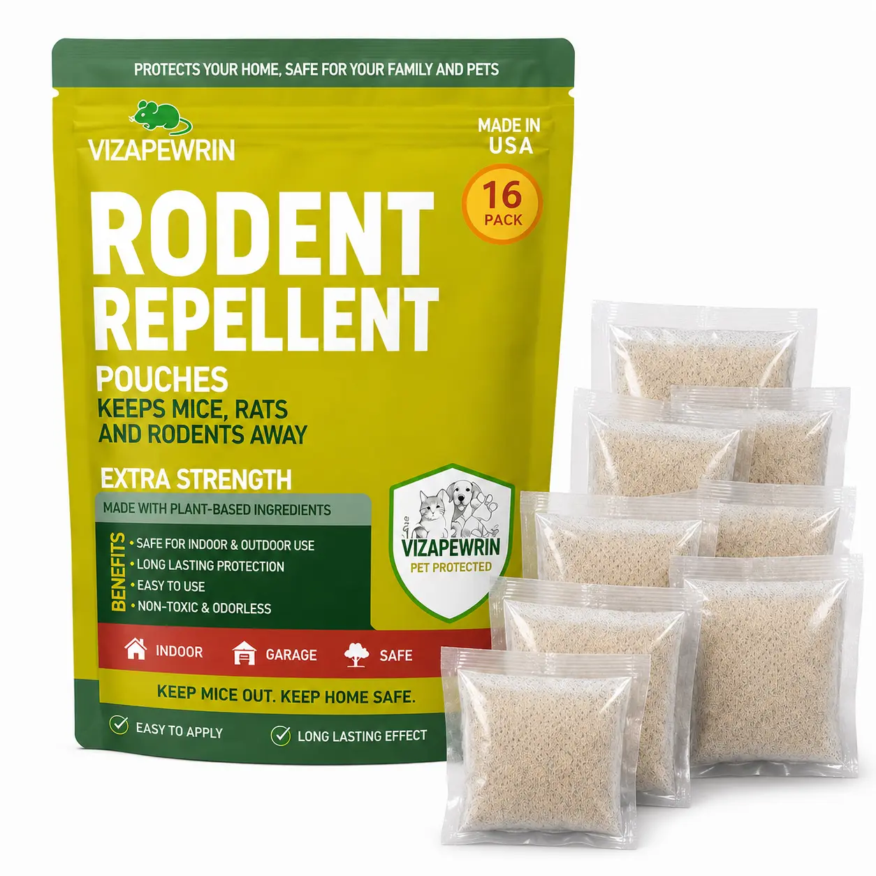 Botanical Rodent Repellent - Environmentally Friendly, Keeps Mice Out, 16pack