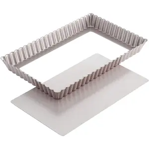 CHEFMADE Rectangle Tart Pan, 7x11-Inch with Removable Loose Bottom Non-Stick Oblong Quiche Bakeware for Oven Baking (Champagne Gold)