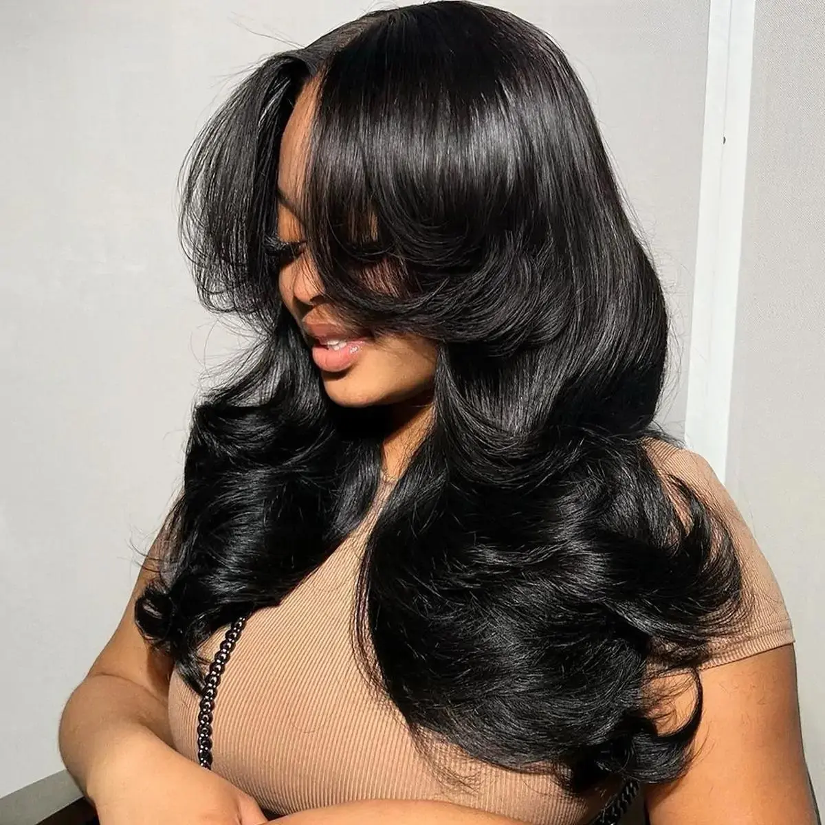 RECOOL Hair Glueless Lace Front Wig Human Hair, Butterfly Layered Loose Body Wave, Pre-Cut 6x5 HD Lace with Pre-Plucked Hairline for Beginners, Lace Wigs Glueless#DealsForYouDays