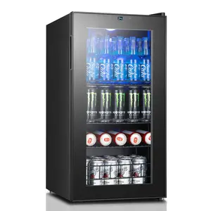 Yeego 3.1 Cu.ft Beverage Refrigerator Cooler, Adjustable Shelves, 105-Can Mini Fridge with Glass Door, LED Lighting Quiet Cooling System for Soda, Beer, and Wine, Ideal for Home or Office