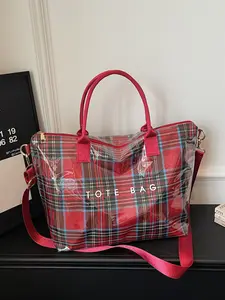 Srtipe Large Tote Bag Stylish Tote Bag Commuter Tote Bag for Women Plastic PVC Letter Printed Kraft Paper Hobo Bag for Work, Office, Shopping, Outdoor, Beach, Party. Srtipe Tote Purses for Women, Travel Tote, Gift Idea