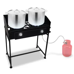 Dual Flame Outdoor Cooking Stove - Double Propane Burners With Detachable Legs & Wind Panel