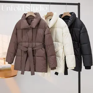 [US SELLER] 2025 Premium Women Winter Puffer Jacket , Mid Length Outwear Coat with Waist Drawcord Womenswear Tops Outerwear Fitted