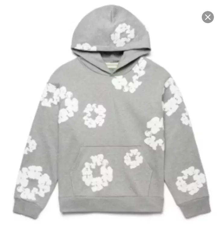 Streetwear Sweatshirt Unisex Hoodie Long Sleeve Sweater with Hood Medium Size Gray Floral Print Casual Wear