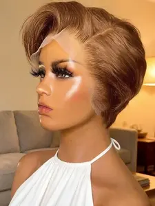 Human Hair 13x4 Short Pixie Cut Lace Front Wig for Women, Pixie Cut Transparent Frontal Wig, Glueless Frontal Wig, Layered Straight Pixie Cut Wigs